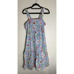 Garnet Hill Floral Summer Sleeveless Sun Dress - Blue - Size 12